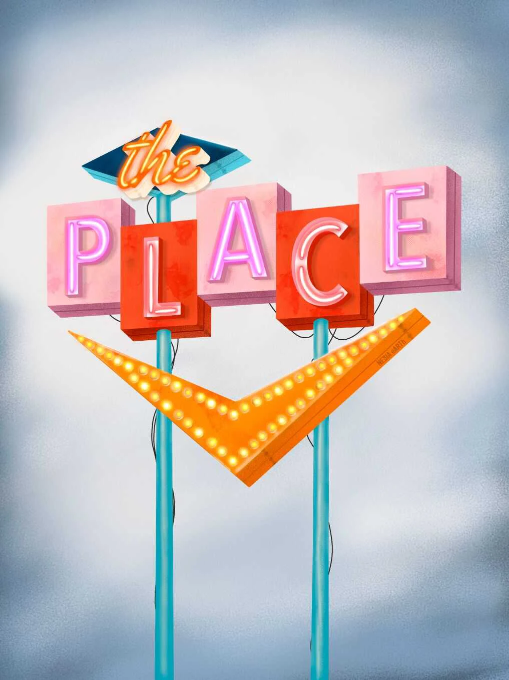3D hand lettering vintage motel sign drawn by Nesia